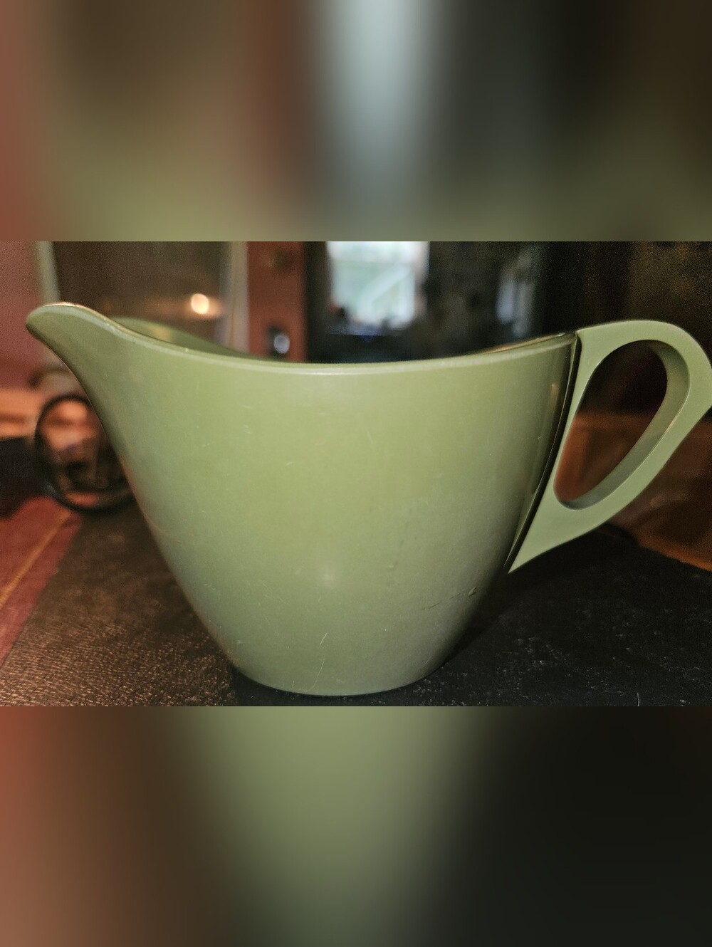 VINTAGE Royalon Olive Green Melmad Creamer